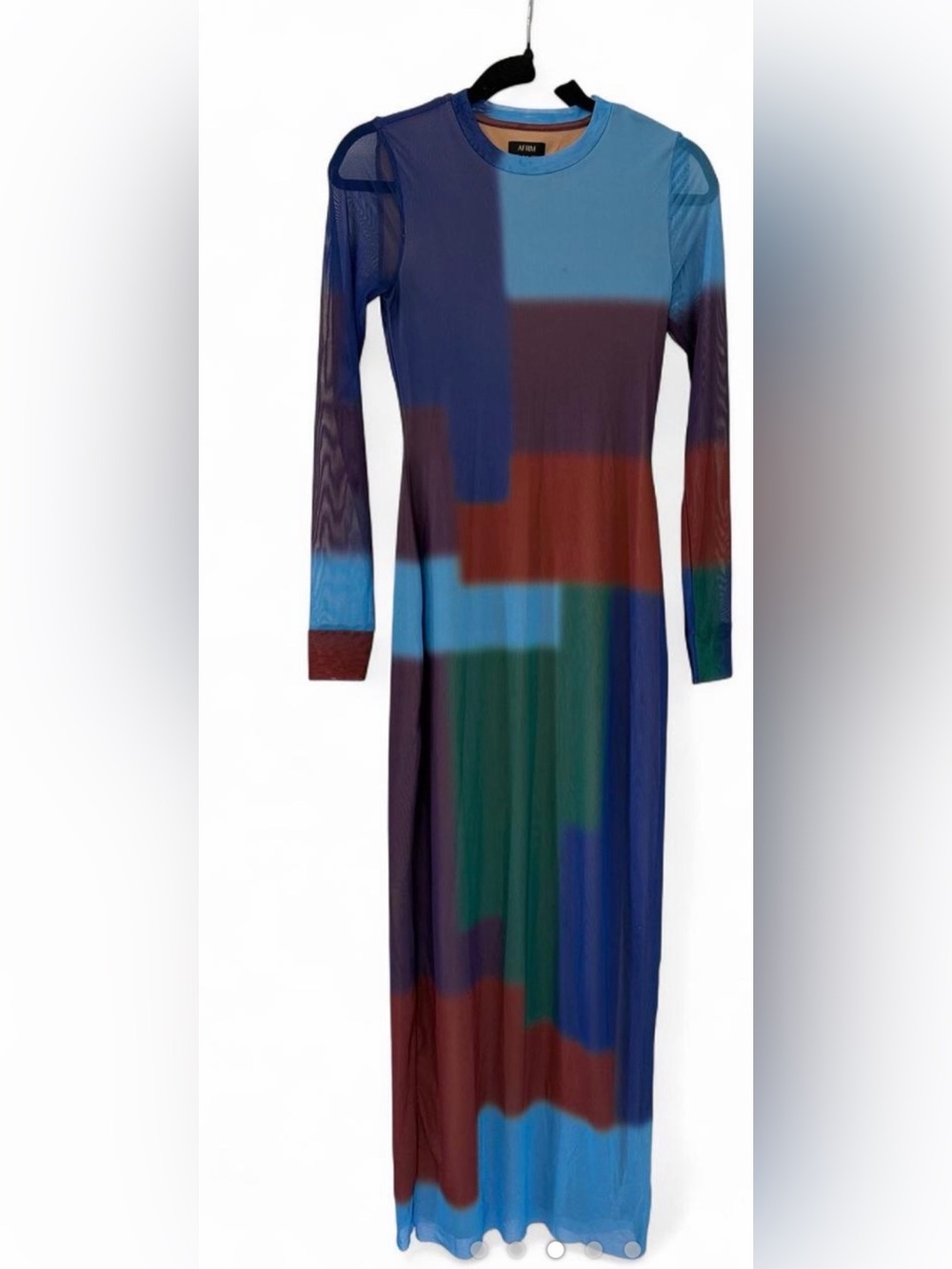 AFRM Long-Sleeve Colorblock Mesh Maxi Dress - Blue, Green, Brown
